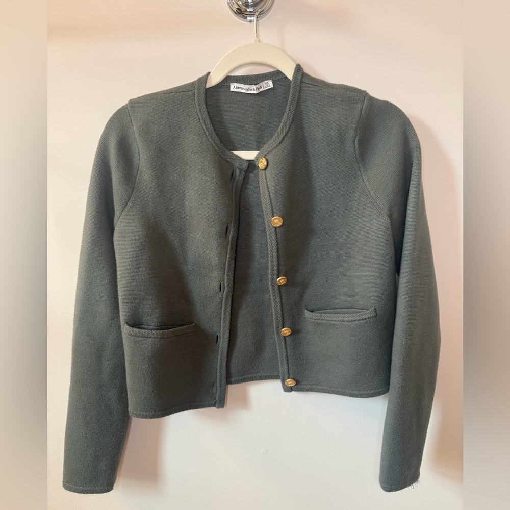 Abercrombie & Fitch Olive Green Cropped Button Jacket